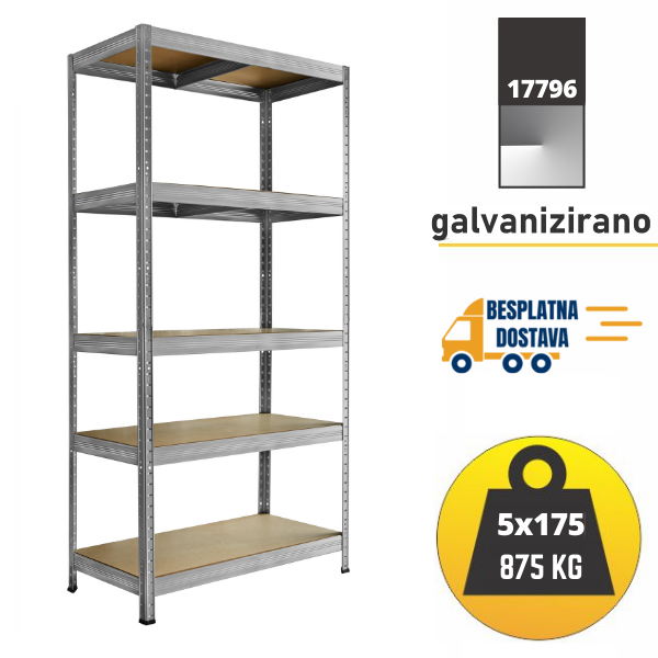 Polica metal-medijapan 180x90x45cm 5X175kg