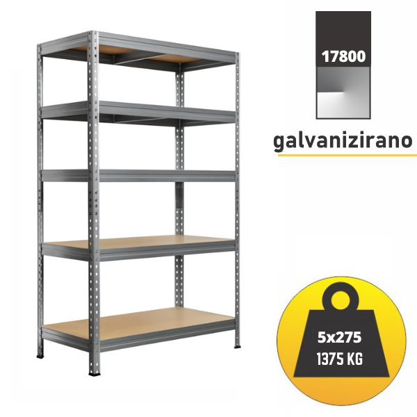 Polica metal-medijapan 180x120X60 5x265kg - RIVET Metalne Police