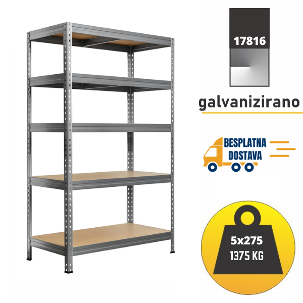 Polica metal-medijapan 180x120X45 5x275kg - RIVET Metalne Police