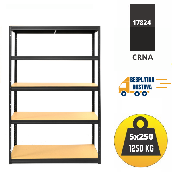 Polica metal-medijapan 180x120x60cm 5x250 kg Metalne Police