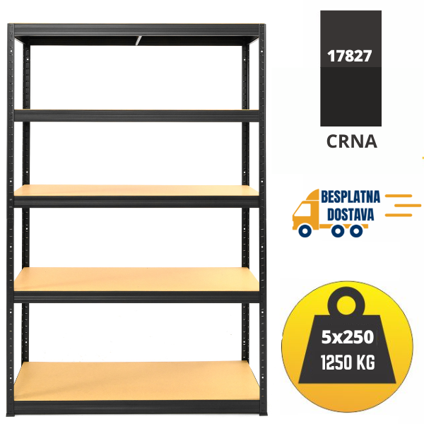 Polica metal-medijapan 213x120x60cm 5x250 kg Metalne Police