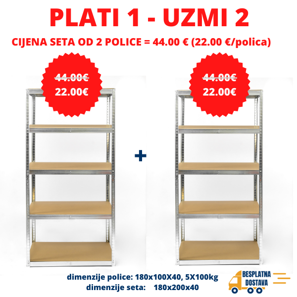 2 POLICE Metal-medijapan 2X180x100x40cm, 5x100kg - Dimenzije seta: 180x200x40