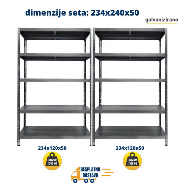 2 POLICE Metal-metal 2X234x120x50cm, 5x260kg - Dimenzije seta: 234x240x50