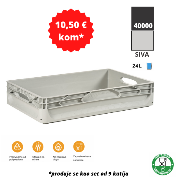Euro kutija 60X40X12 cm (DXŠXV), siva, set 9 komada Metalne Police