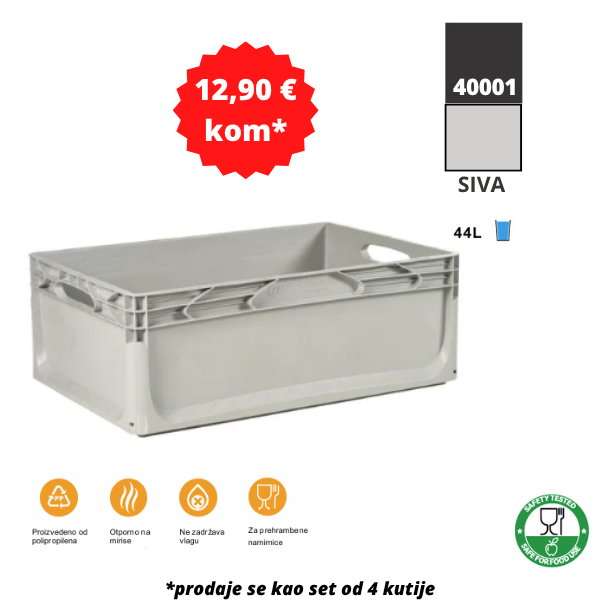 Euro kutija 60X40X22 cm (DXŠXV), siva, set 4 komada Metalne Police