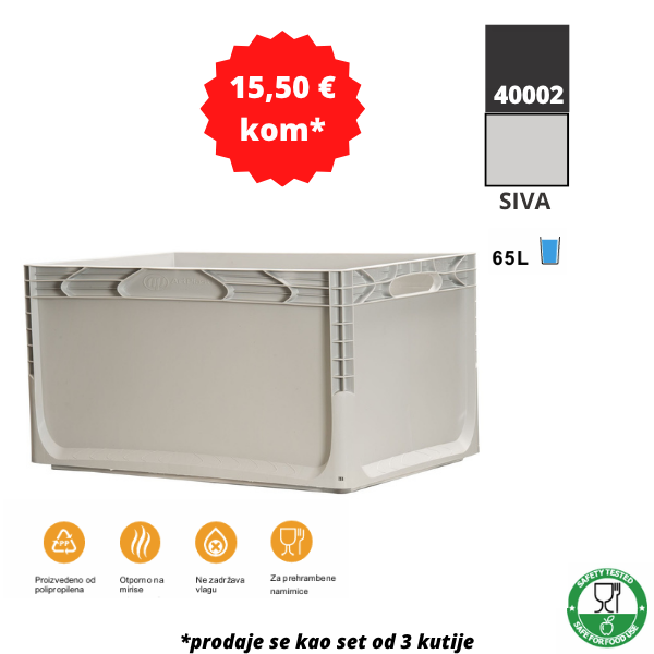 Euro kutija 60X40X32 cm (DXŠXV), siva, set 3 komada Metalne Police