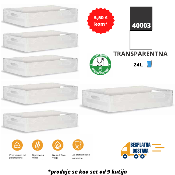 Euro kutija 60X40X12 cm (DXŠXV), transparentna set 9 komada Metalne Police