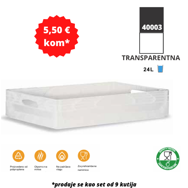 Euro kutija 60X40X12 cm (DXŠXV), transparentna set 9 komada Metalne Police