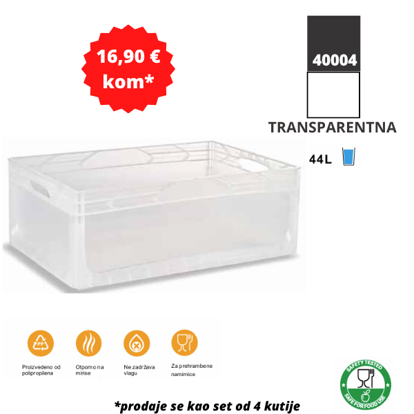 Euro kutija 60X40X12 cm (DXŠXV), transparentna set 9 komada Metalne Police