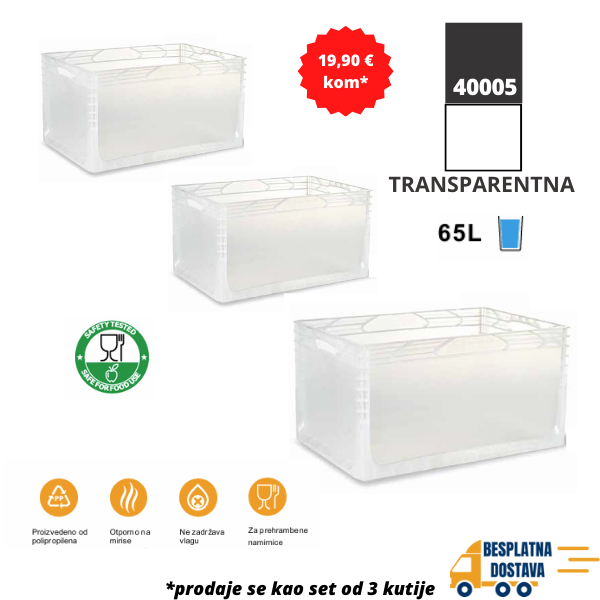 Euro kutija 60X40X32 cm (DXŠXV), transparentna, set 3 komada Metalne Police