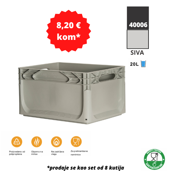 Euro kutija 40X30X22 cm (DXŠXV), siva, set 8 komada Metalne Police