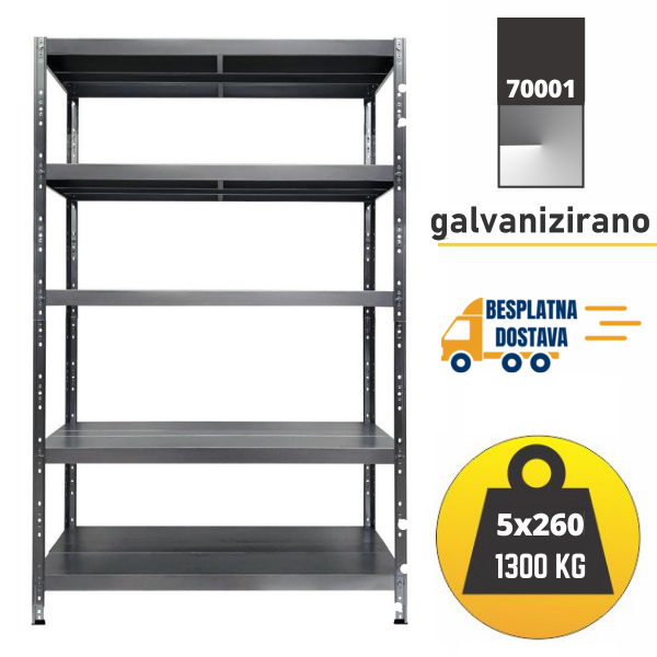 Polica metal-metal 234x120x50cm 5x260 kg