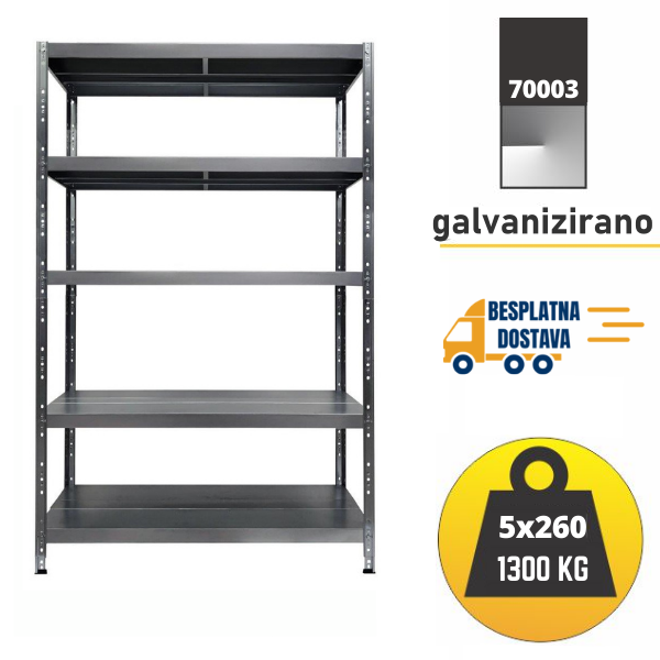 Polica metal-metal 195x100x50cm 5x260 kg