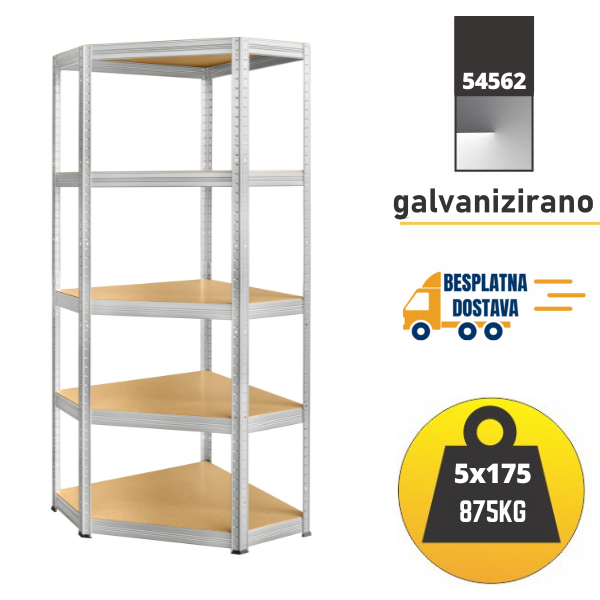 Kutna polica metal-medijapan 180x90x90X40cm, 5x175 kg - metalnepolice.hr