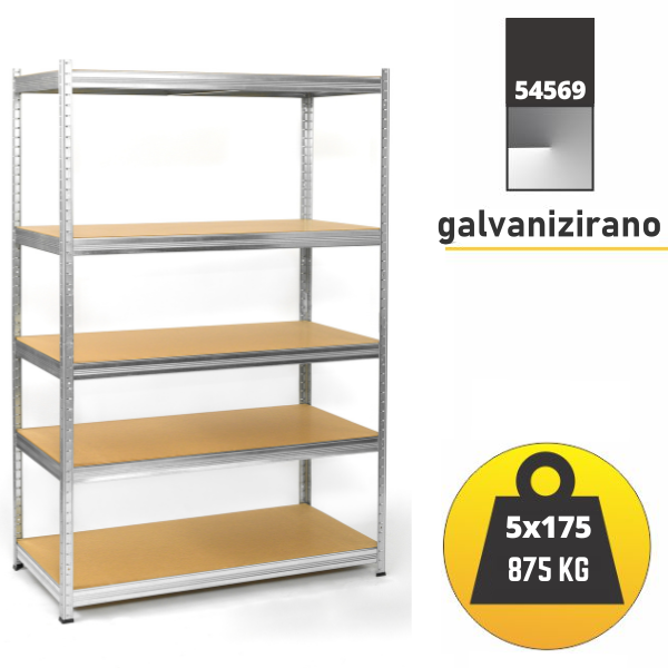 Polica metal-medijapan 180x120x50cm, 5x175kg Metalne Police