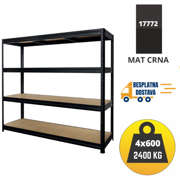 Polica metal-medijapan 177x160x60cm 4x600 kg