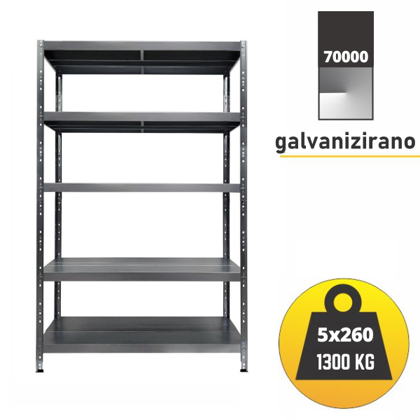Polica metal-metal 195x120x50cm 5x260 kg Metalne Police
