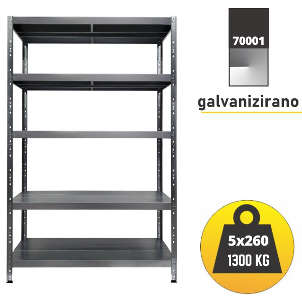 Polica metal-metal 234x120x50cm 5x260 kg Metalne Police