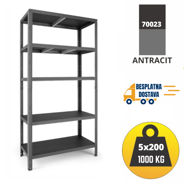 Polica metal-metal 187x100x40cm, 5x200kg Metalne Police