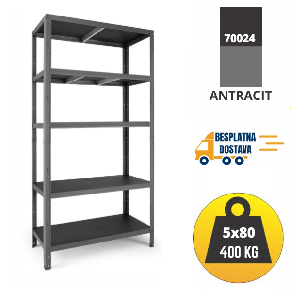 Polica metal-metal 187x100x40cm, 5x80kg Metalne Police