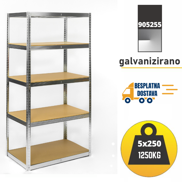 Polica metal-medijapan 180x90x60cm, 5x250kg Metalne Police