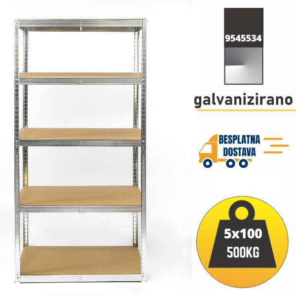 Polica metal-medijapan 180x100x45cm 5x100 kg Metalne Police