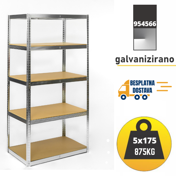 Polica metal-medijapan 180x100x60cm, 5x175kg