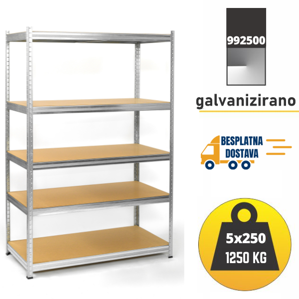 Polica metal-medijapan 180x120x60cm, 5x250kg Metalne Police