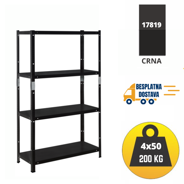 Metalna polica 150x75x30cm 4x50 kg crna Metalne Police